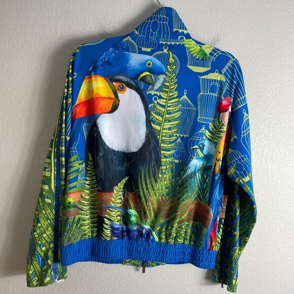 Sassy Jones Womens Large Tropical Birds Zip Jacket Zipper Sleeves Stretch - Picture 10 of 14